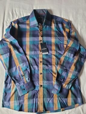 Daniel Hechter Blue, Teal & Mustard Plaid Button-Down Shirt